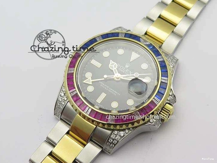 MiroTime 0511 GMT-Master II 116759 SS YG Bp-Maker Blue Red Ruby Crystal Black Dial On SS YG Bracelet A SmoothTexture 3771